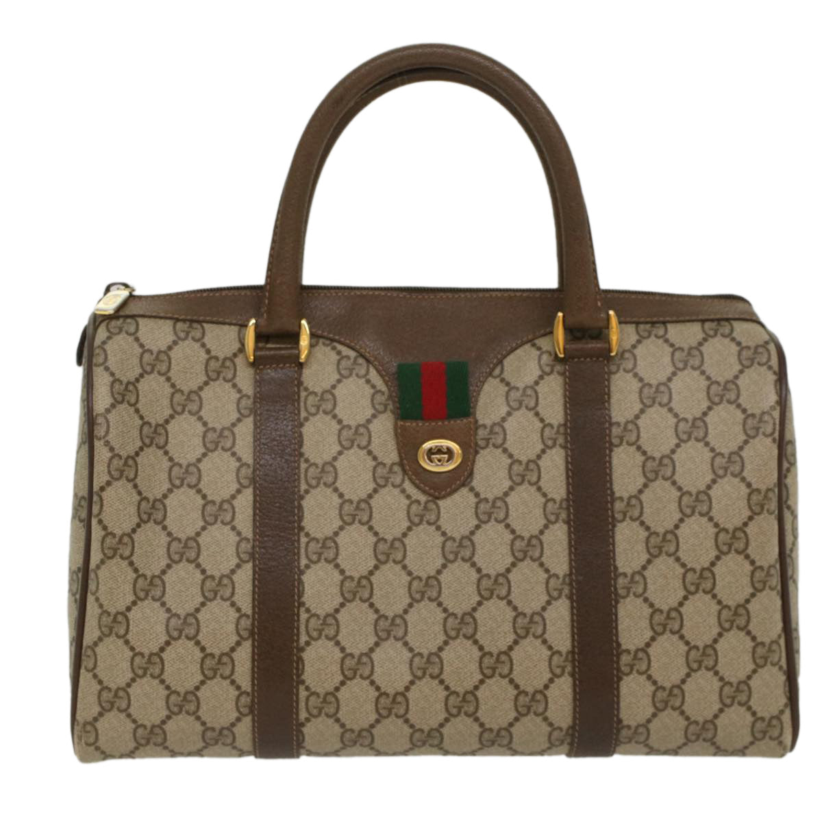GUCCI GG Canvas Web Sherry Line Hand Bag PVC Leather Beige Red Green 53683