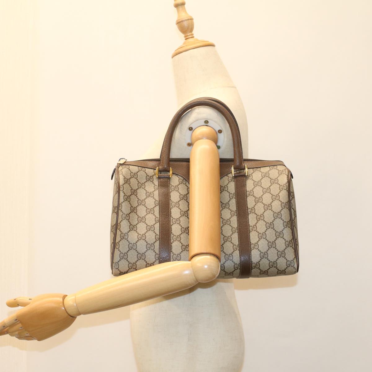 GUCCI GG Canvas Web Sherry Line Hand Bag PVC Leather Beige Red Green 53683