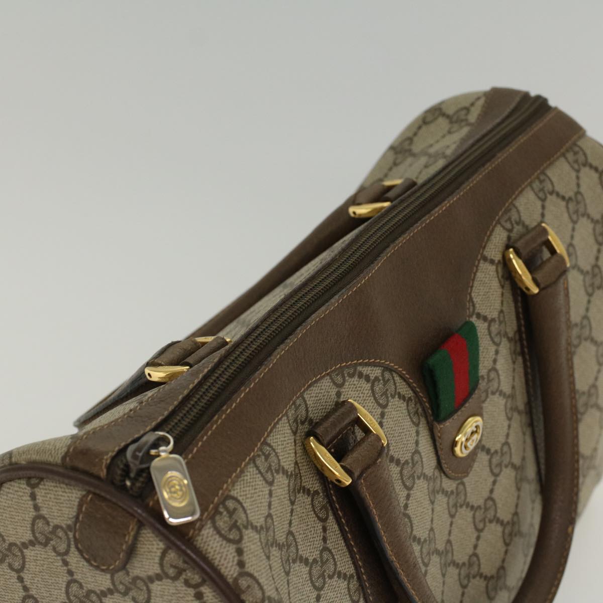 GUCCI GG Canvas Web Sherry Line Hand Bag PVC Leather Beige Red Green 53683