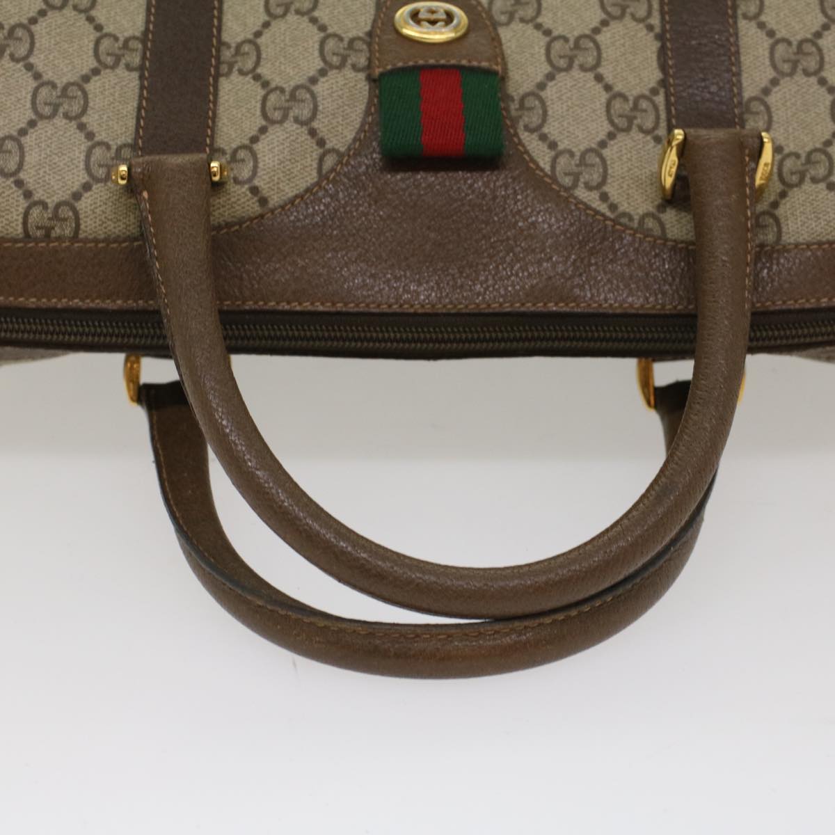GUCCI GG Canvas Web Sherry Line Hand Bag PVC Leather Beige Red Green 53683