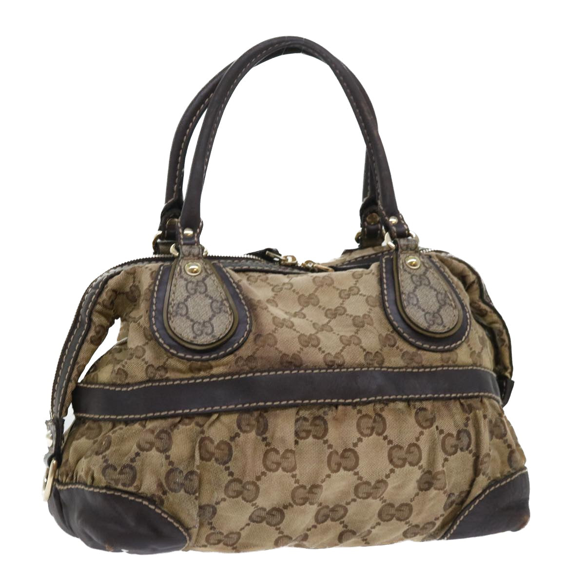 GUCCI GG Canvas Hand Bag Coated Canvas Beige Brown 53684
