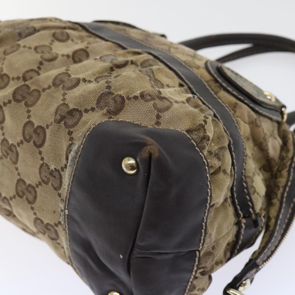 GUCCI GG Canvas Hand Bag Coated Canvas Beige Brown 53684