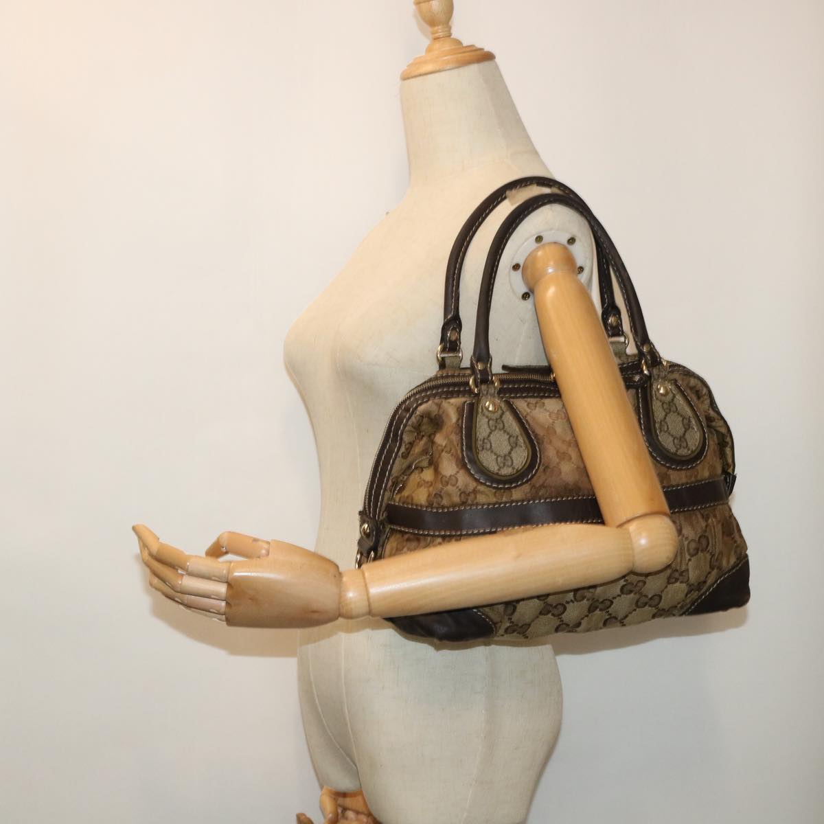 GUCCI GG Canvas Hand Bag Coated Canvas Beige Brown 53684