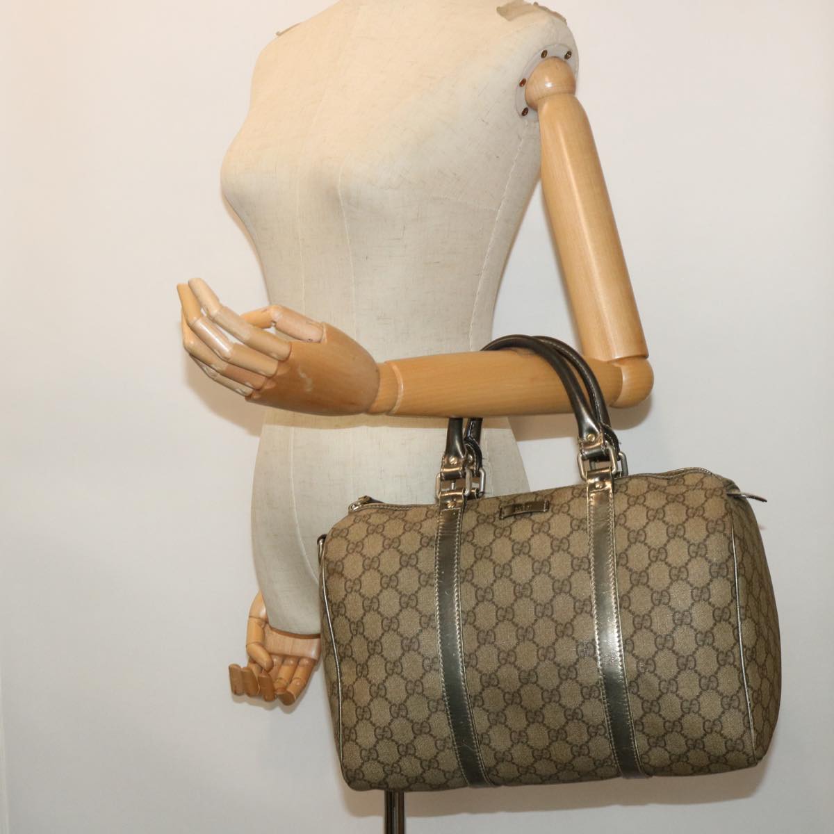GUCCI GG Canvas Hand Bag PVC Leather Beige 53685