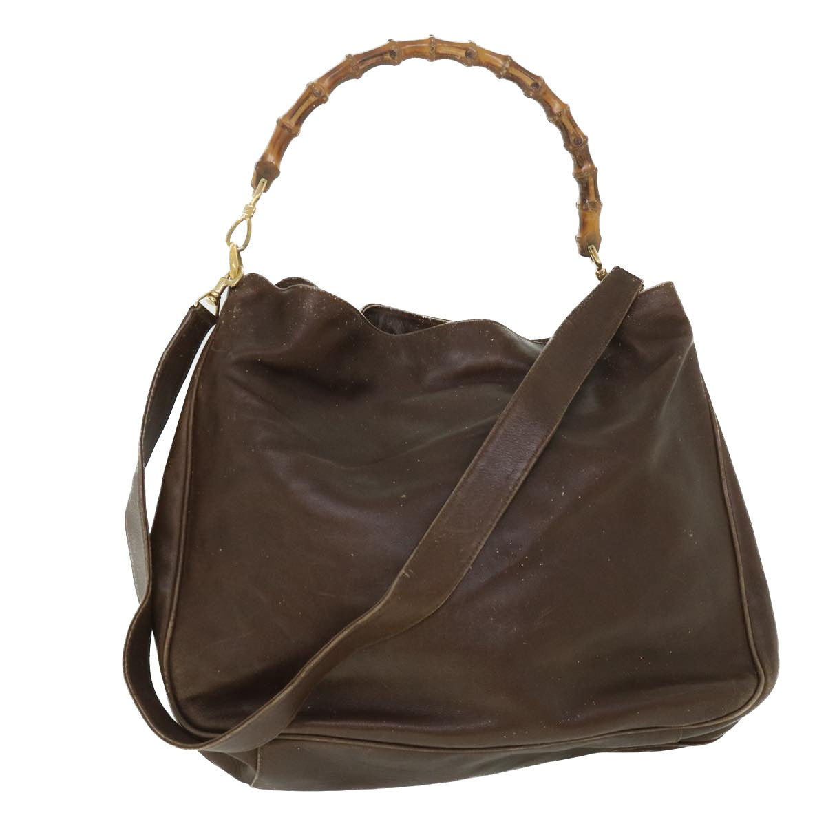GUCCI Bamboo Hand Bag Leather 2way Brown 53688