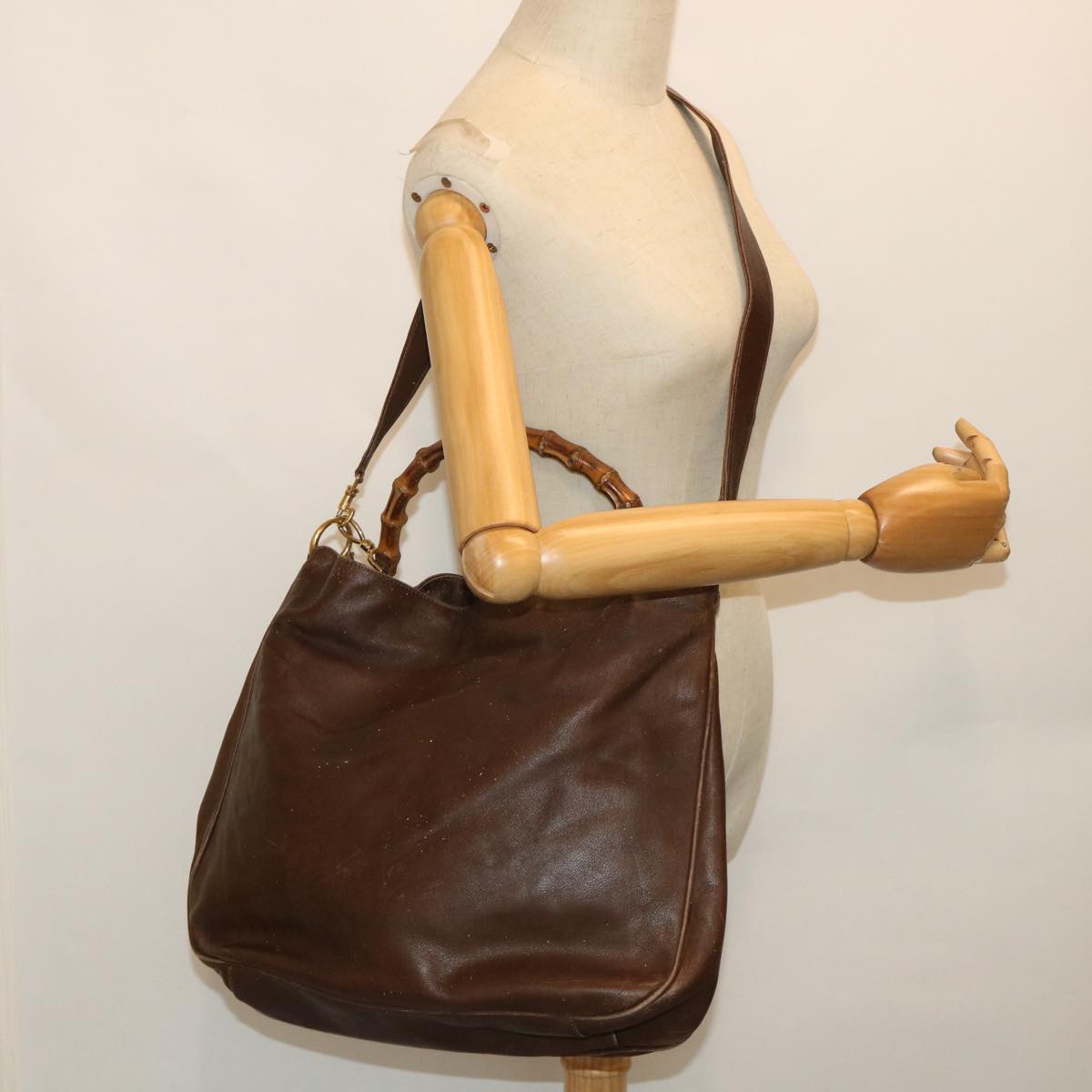 GUCCI Bamboo Hand Bag Leather 2way Brown 53688