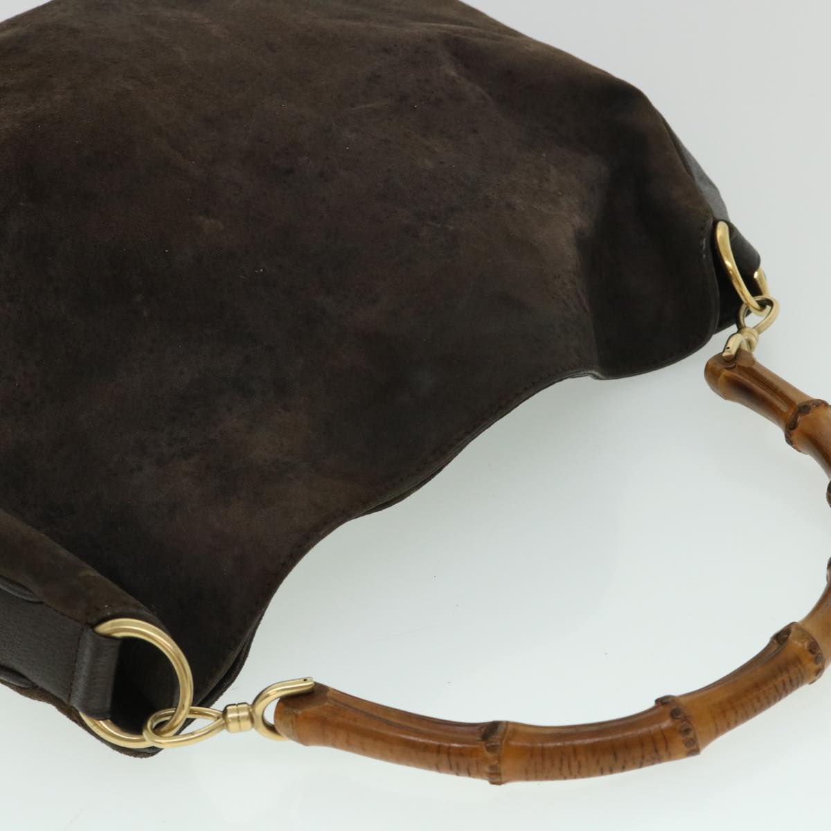 GUCCI Bamboo Hand Bag Suede 2way Brown 53690
