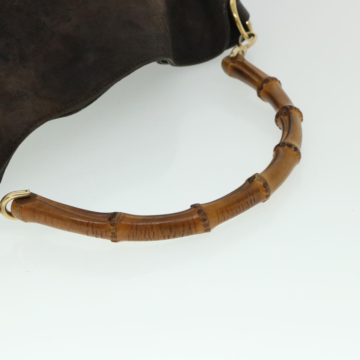 GUCCI Bamboo Hand Bag Suede 2way Brown 53690