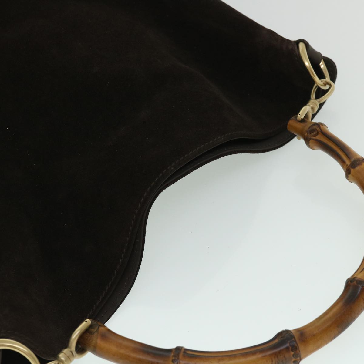 GUCCI Bamboo Hand Bag Suede 2way Brown 53691