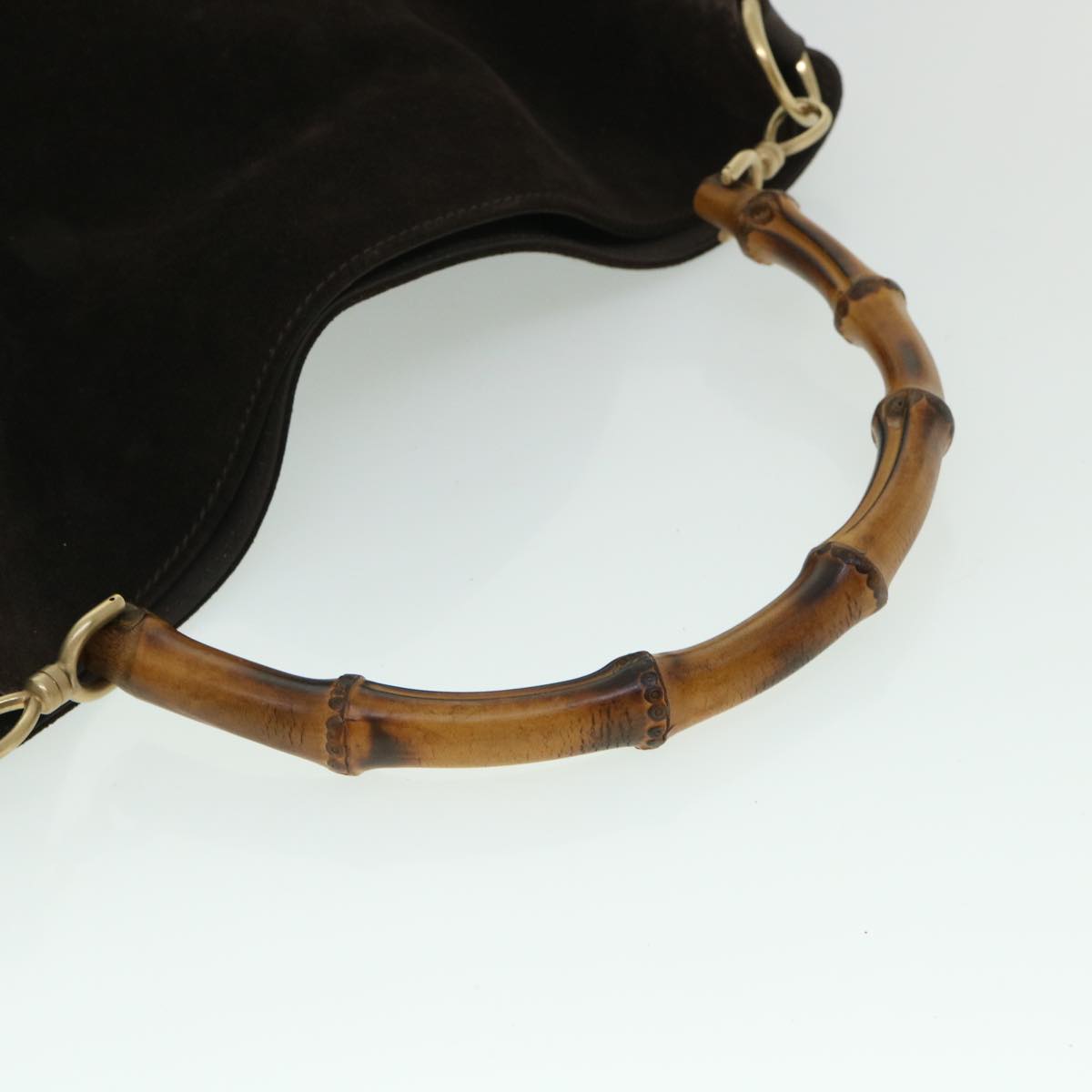 GUCCI Bamboo Hand Bag Suede 2way Brown 53691