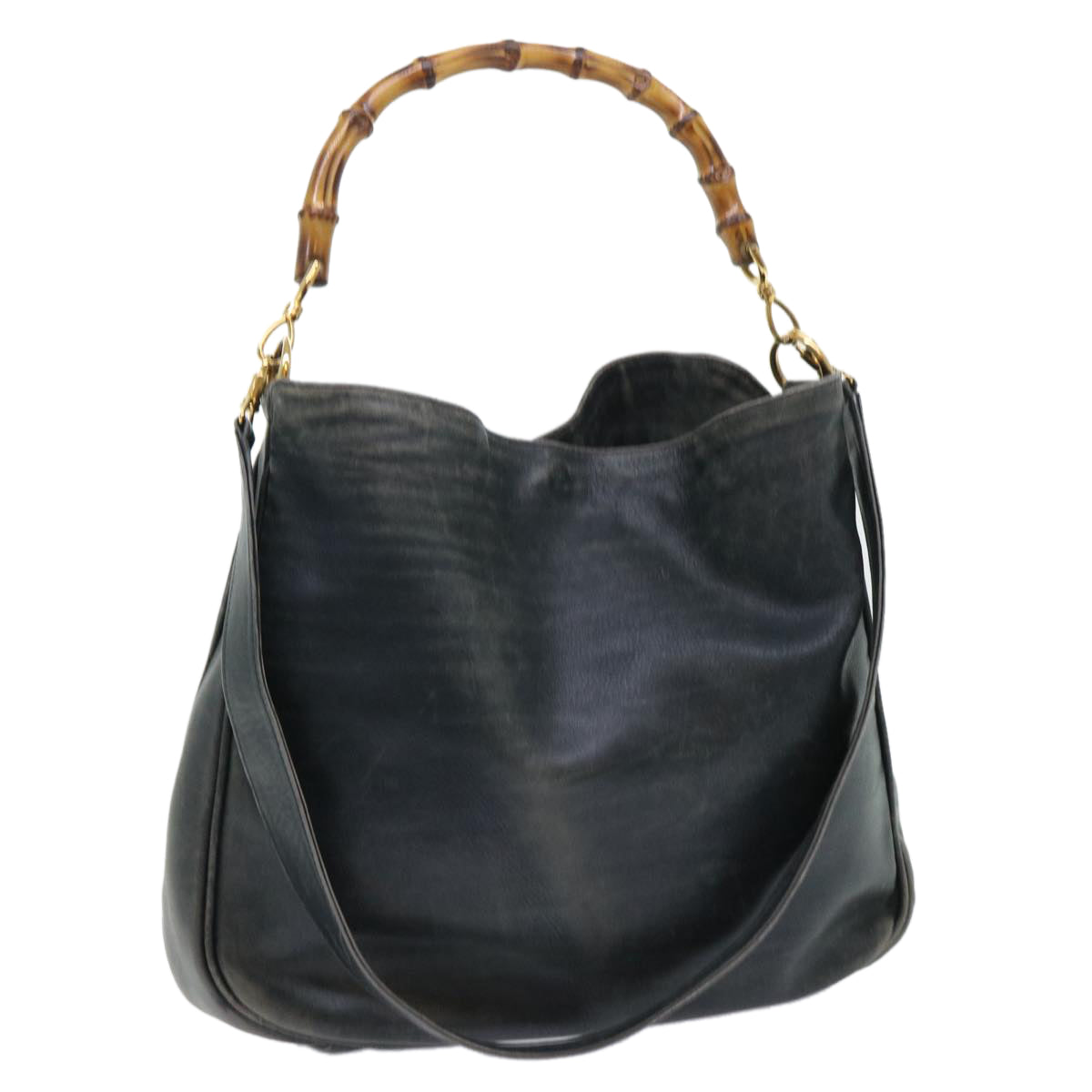 GUCCI Bamboo Shoulder Bag Leather 2way Black 53693