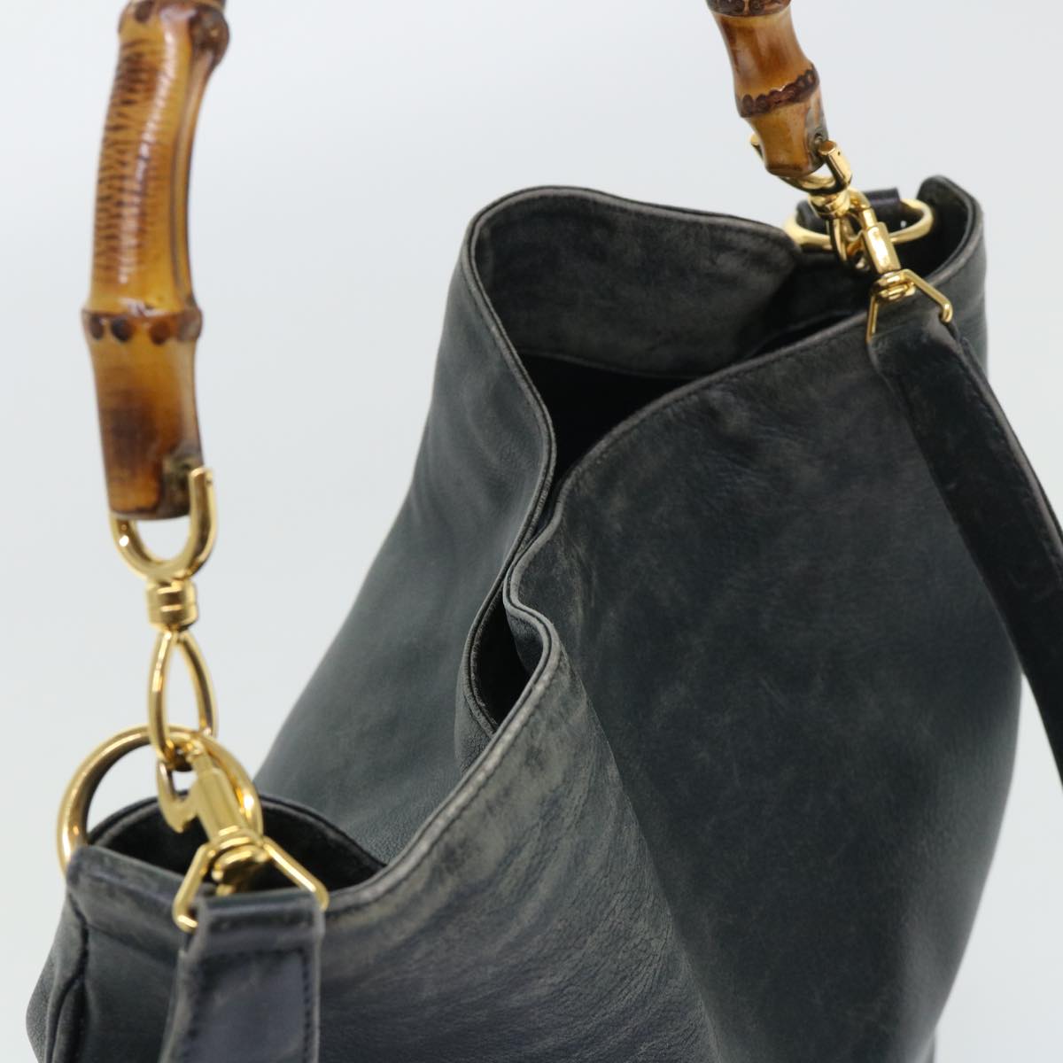 GUCCI Bamboo Shoulder Bag Leather 2way Black 53693