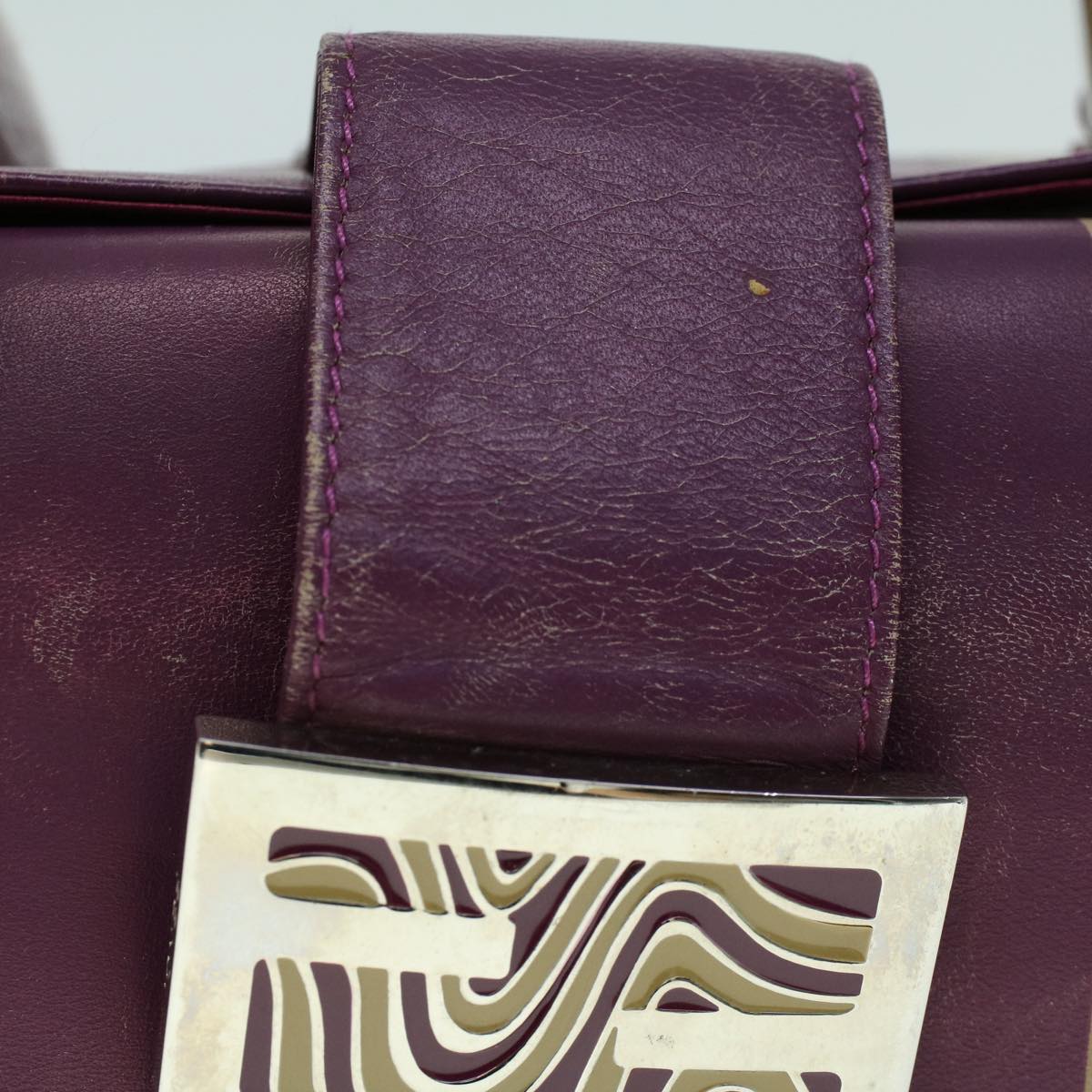 FENDI Mamma Baguette Hand Bag Leather Beige Purple 53742