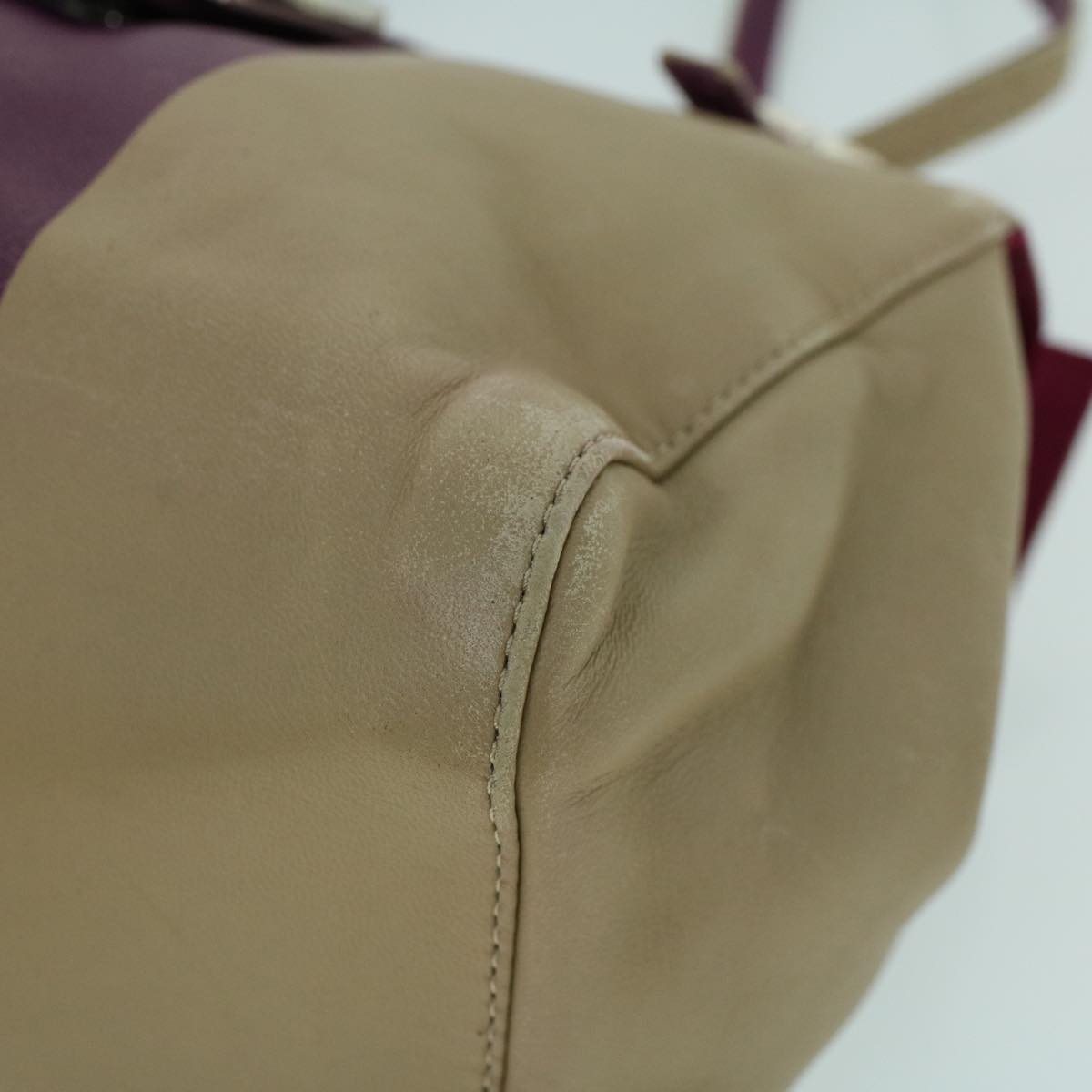 FENDI Mamma Baguette Hand Bag Leather Beige Purple 53742