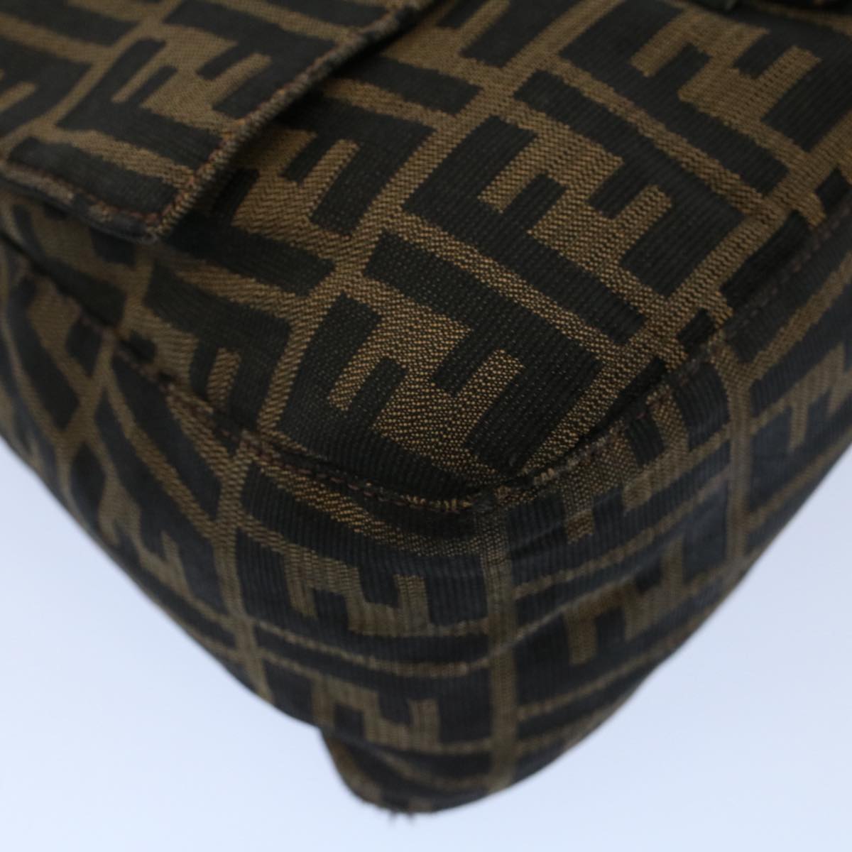 FENDI Zucca Canvas Mamma Baguette Shoulder Bag Black Brown 53745