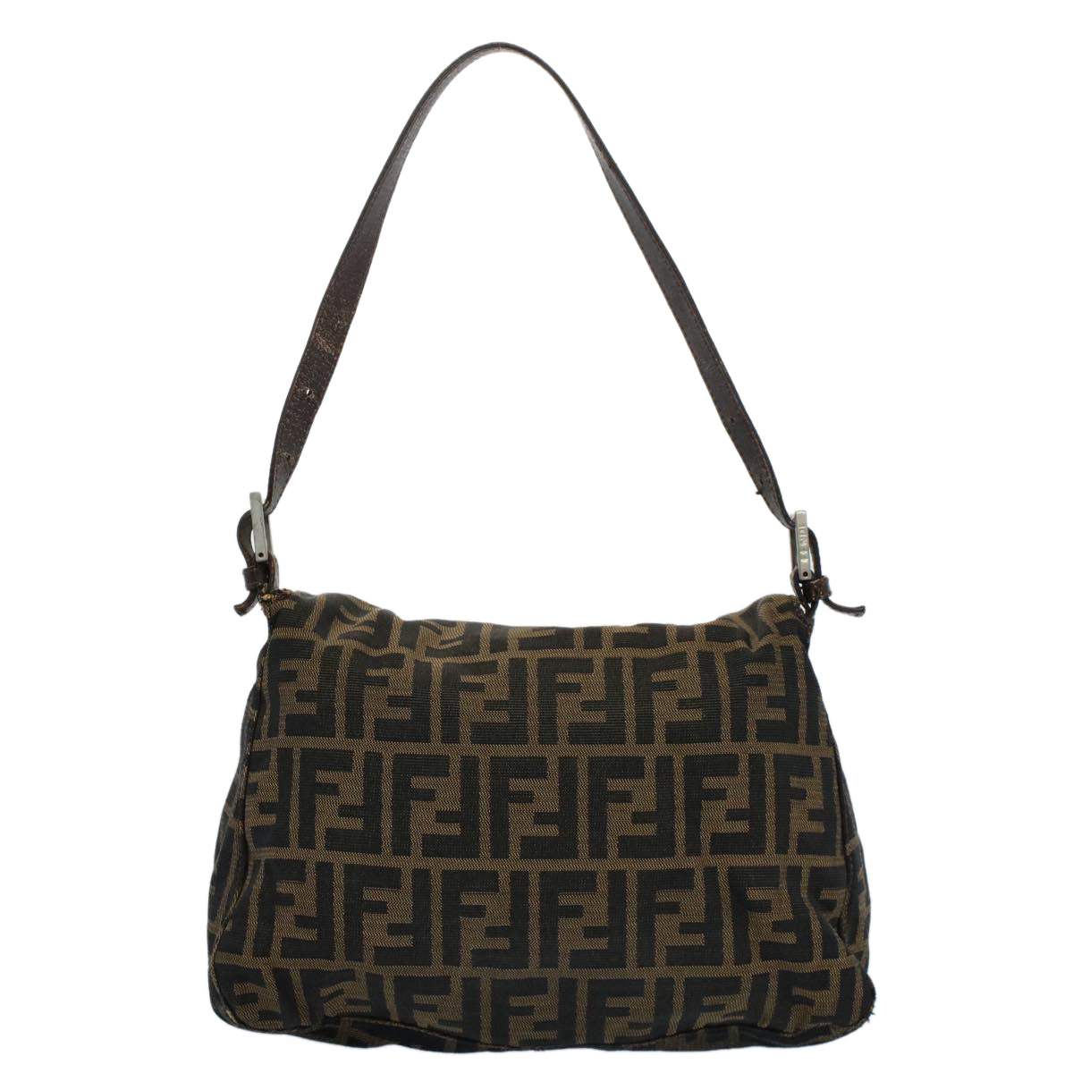 FENDI Zucca Canvas Mamma Baguette Shoulder Bag Black Brown 53745