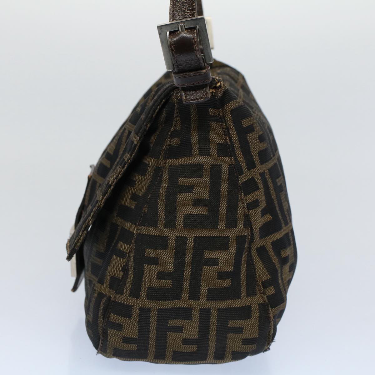 FENDI Zucca Canvas Mamma Baguette Shoulder Bag Black Brown 53745