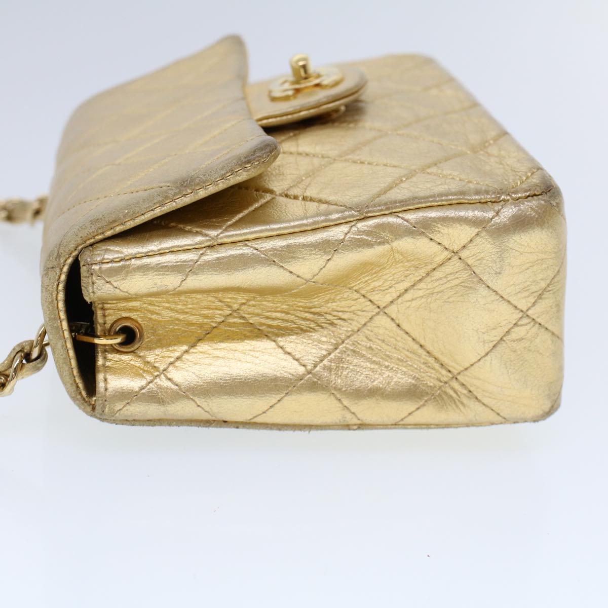 CHANEL Matelasse Turn Lock Chain Shoulder Bag Lamb Skin Gold CC 53752A