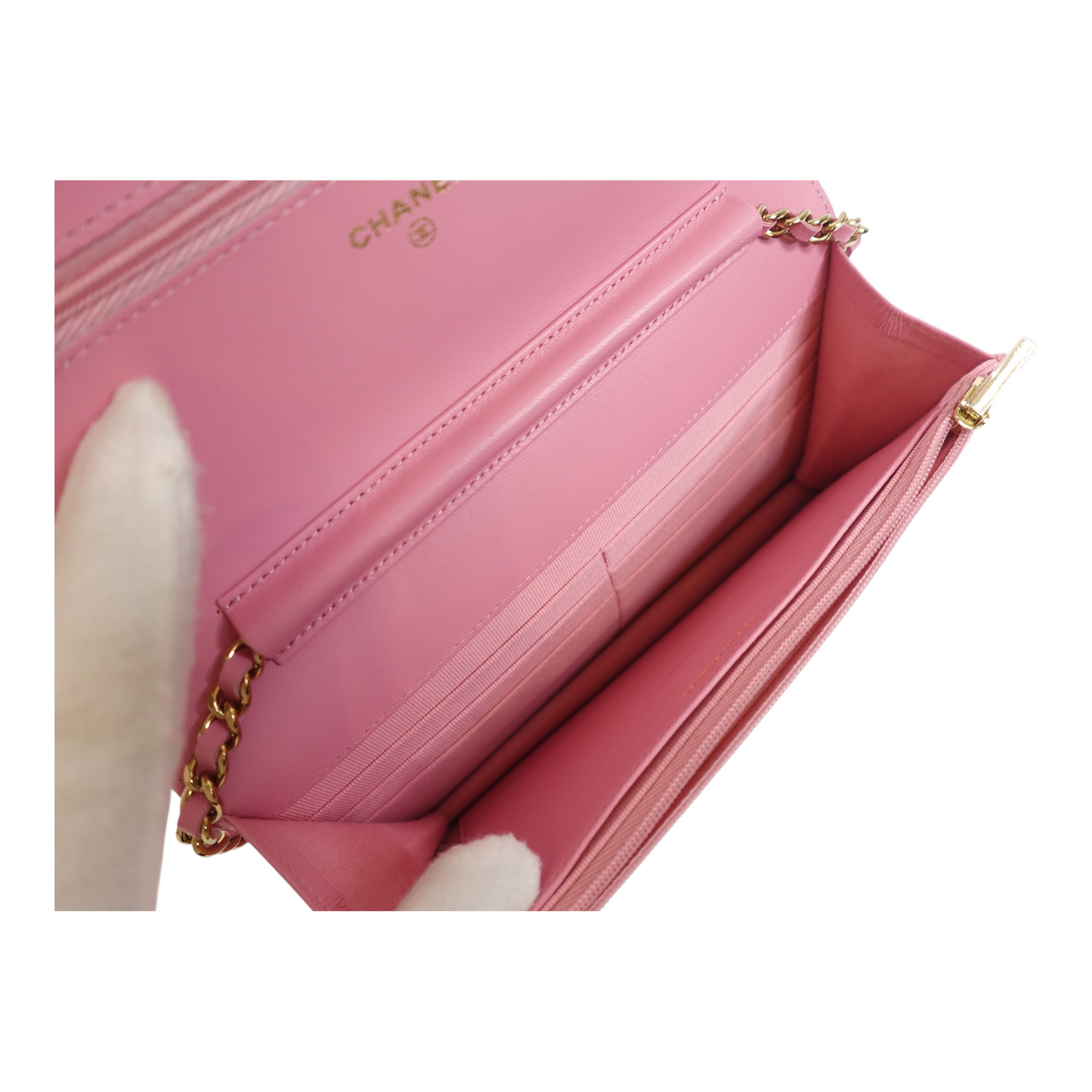 Chanel Pink Caviar Quilted Wallet on Chain