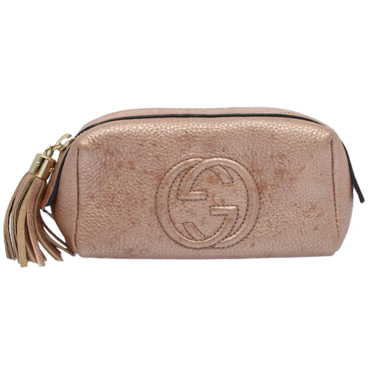 GUCCI Fringe Pouch Leather Pink 308634 53804