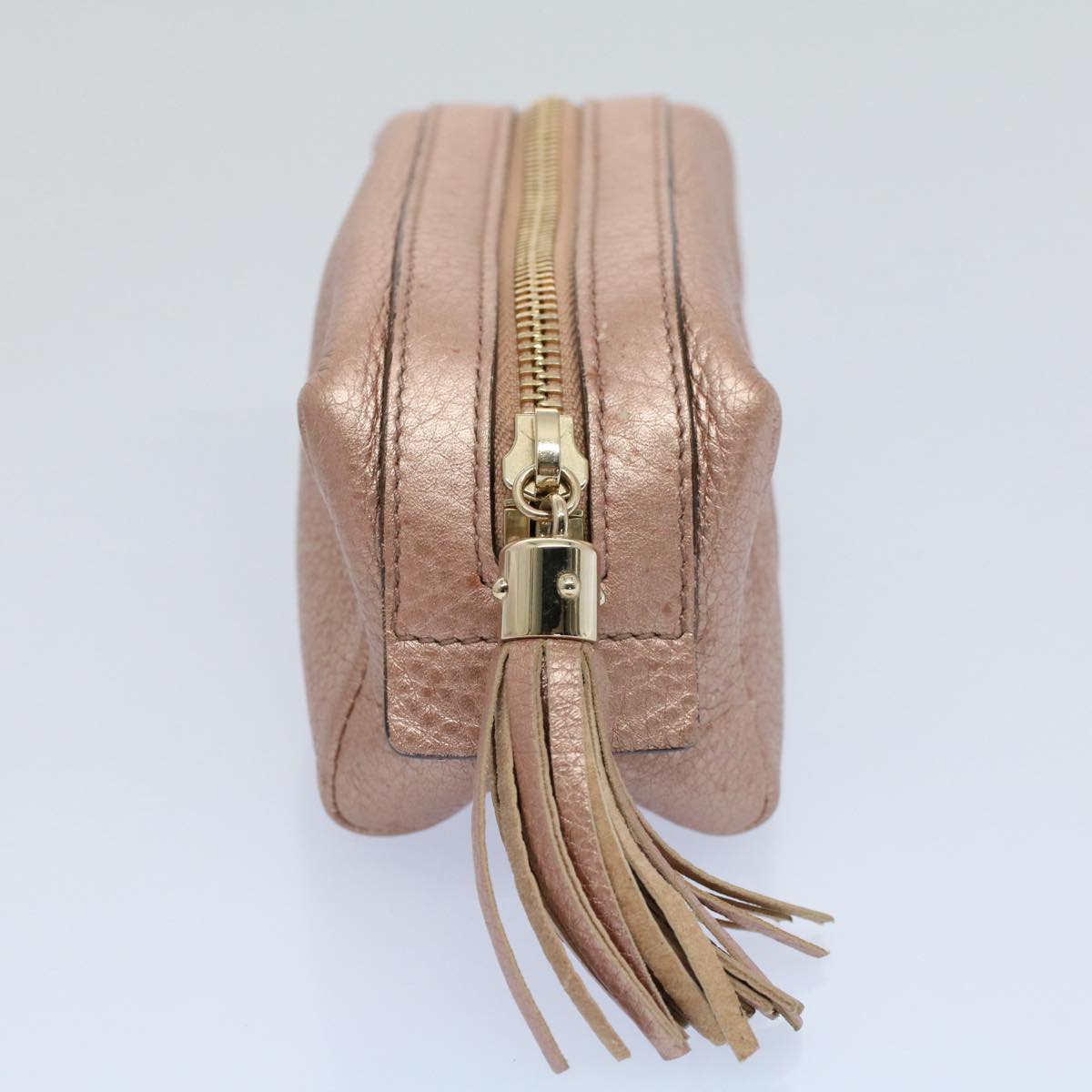 GUCCI Fringe Pouch Leather Pink 308634 53804