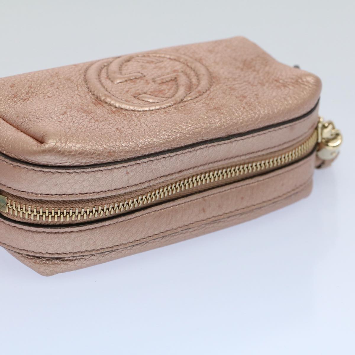 GUCCI Fringe Pouch Leather Pink 308634 53804