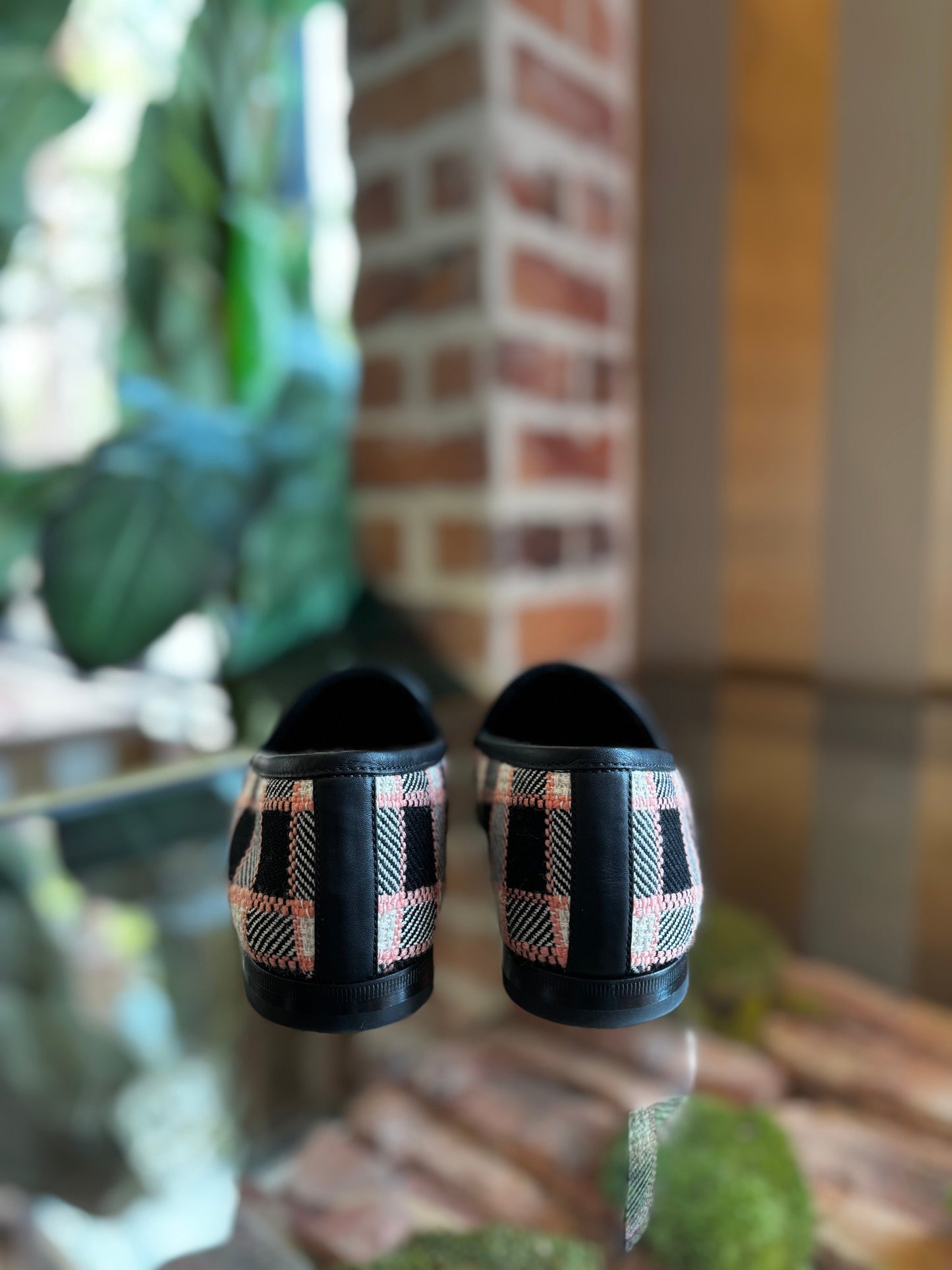GUCCI Tweed Check Horsebit Jordaan Loafers