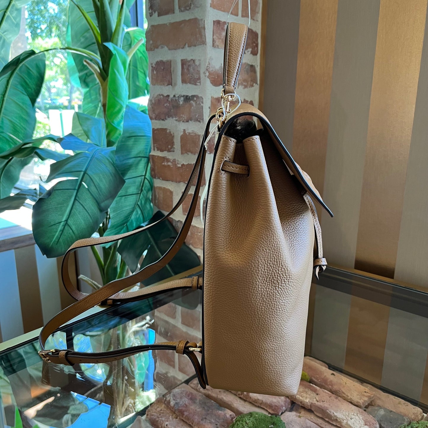 TORY BURCH Thea Brown Pebbled Leather Backpack