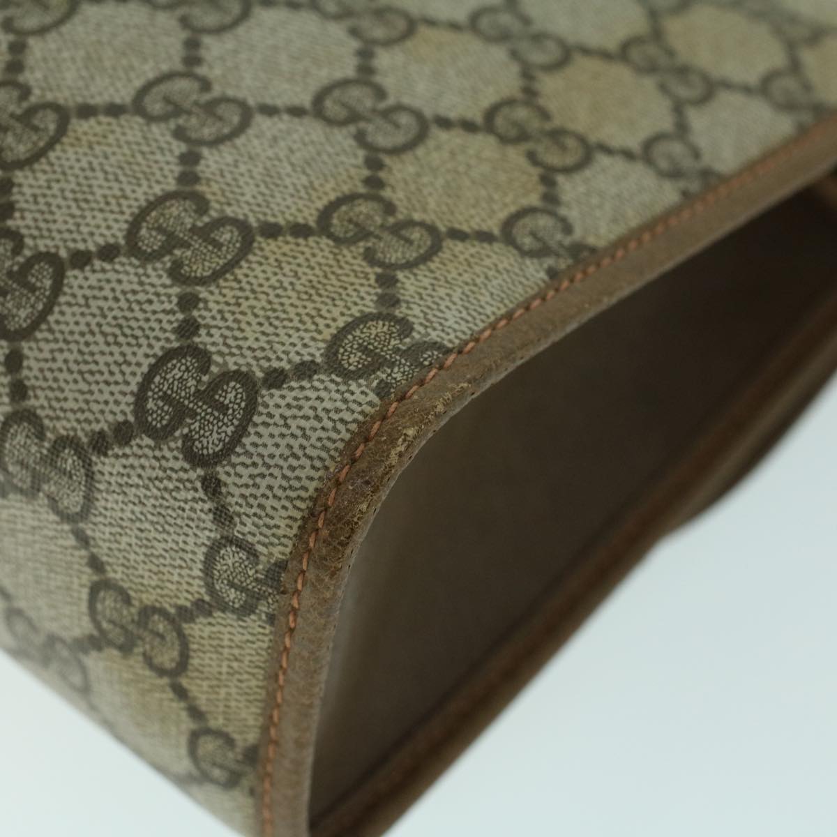 GUCCI GG Canvas Web Sherry Line Clutch Bag PVC Leather Beige Green 54001