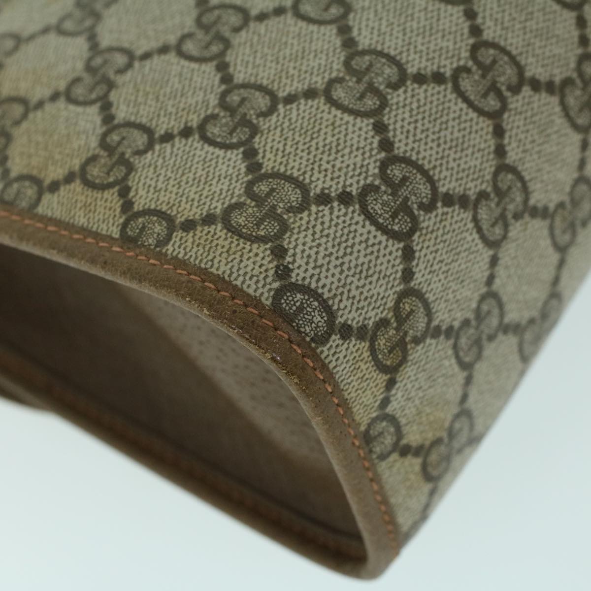 GUCCI GG Canvas Web Sherry Line Clutch Bag PVC Leather Beige Green 54001