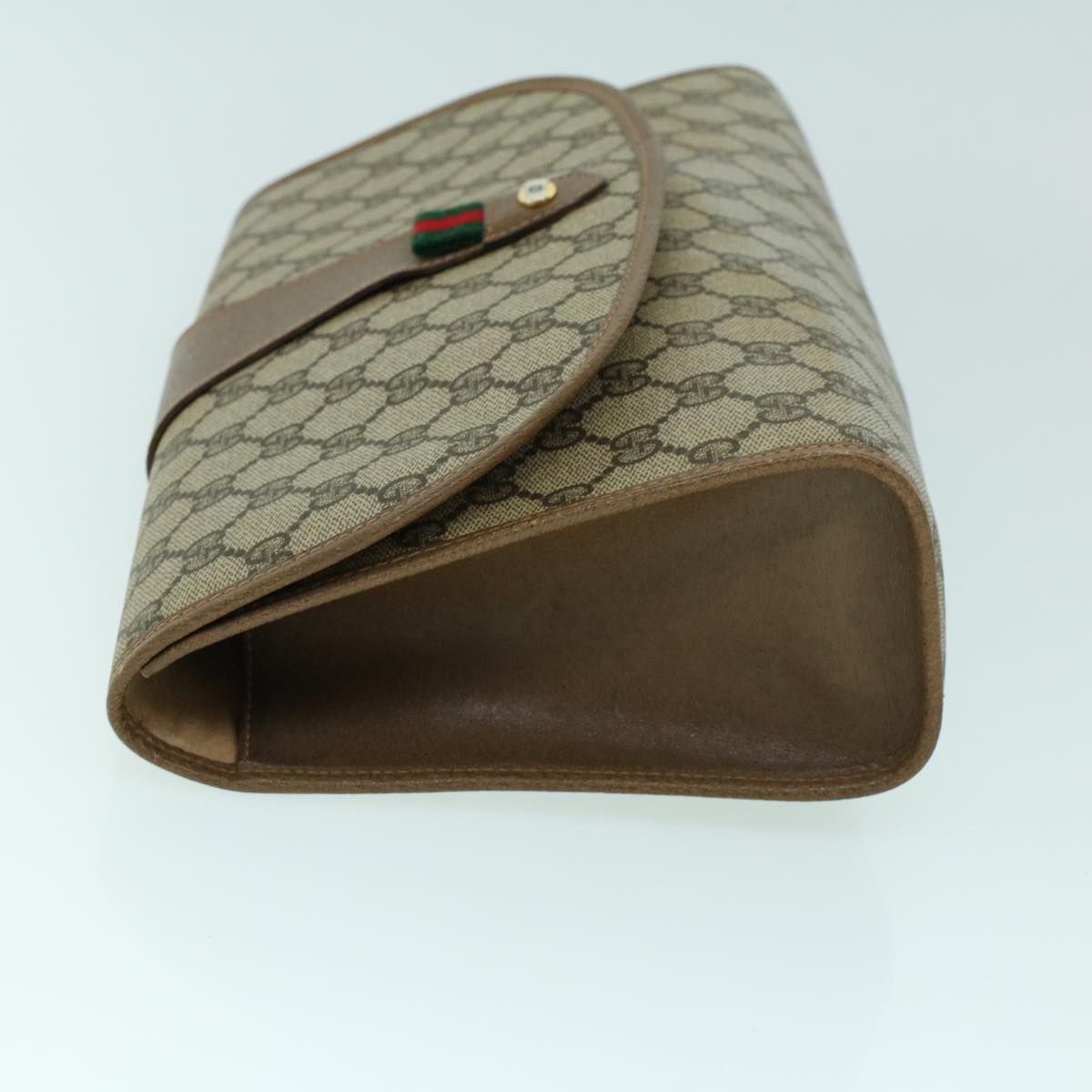 GUCCI GG Canvas Web Sherry Line Clutch Bag PVC Leather Beige Green 54001