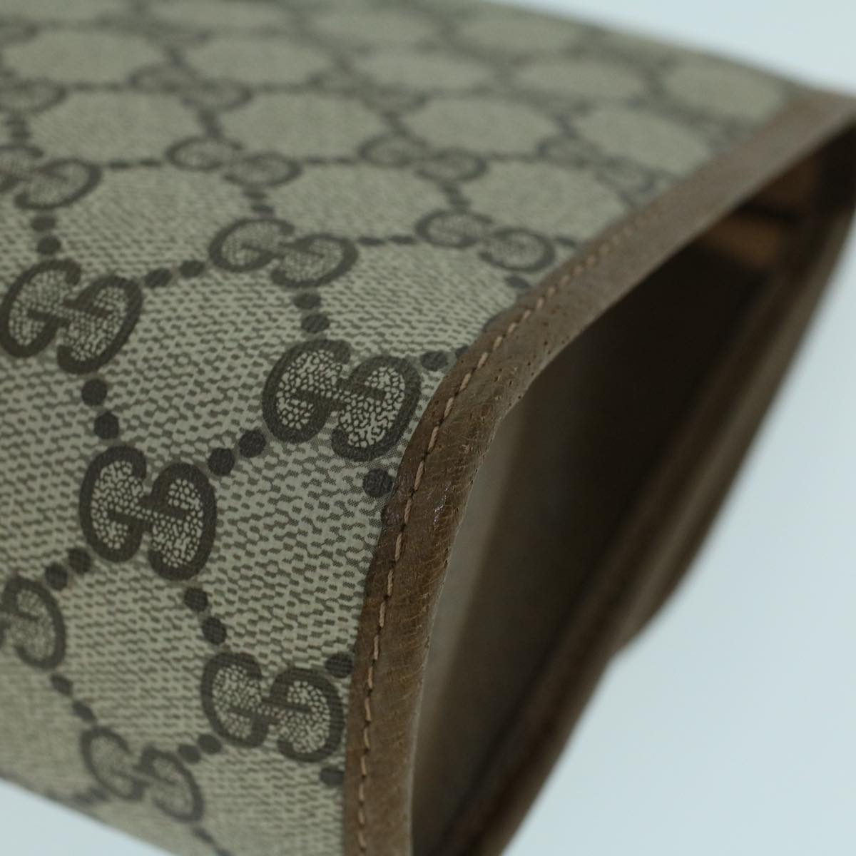 GUCCI GG Canvas Web Sherry Line Clutch Bag PVC Leather Beige Green 54002