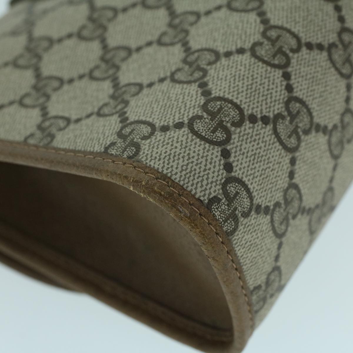GUCCI GG Canvas Web Sherry Line Clutch Bag PVC Leather Beige Green 54002