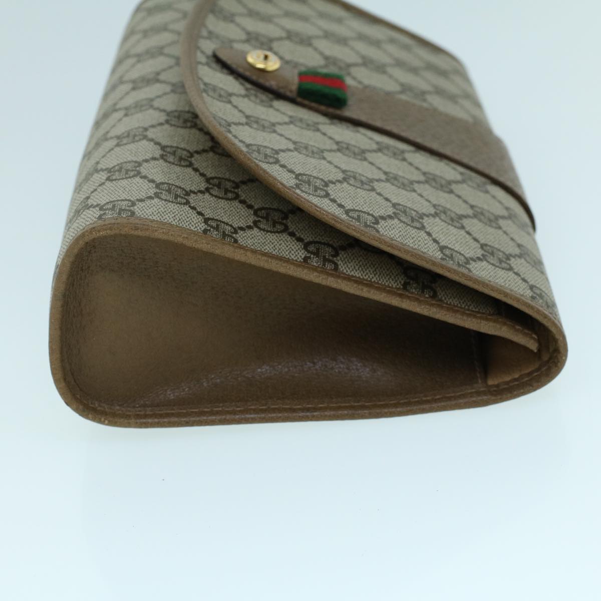 GUCCI GG Canvas Web Sherry Line Clutch Bag PVC Leather Beige Green 54002