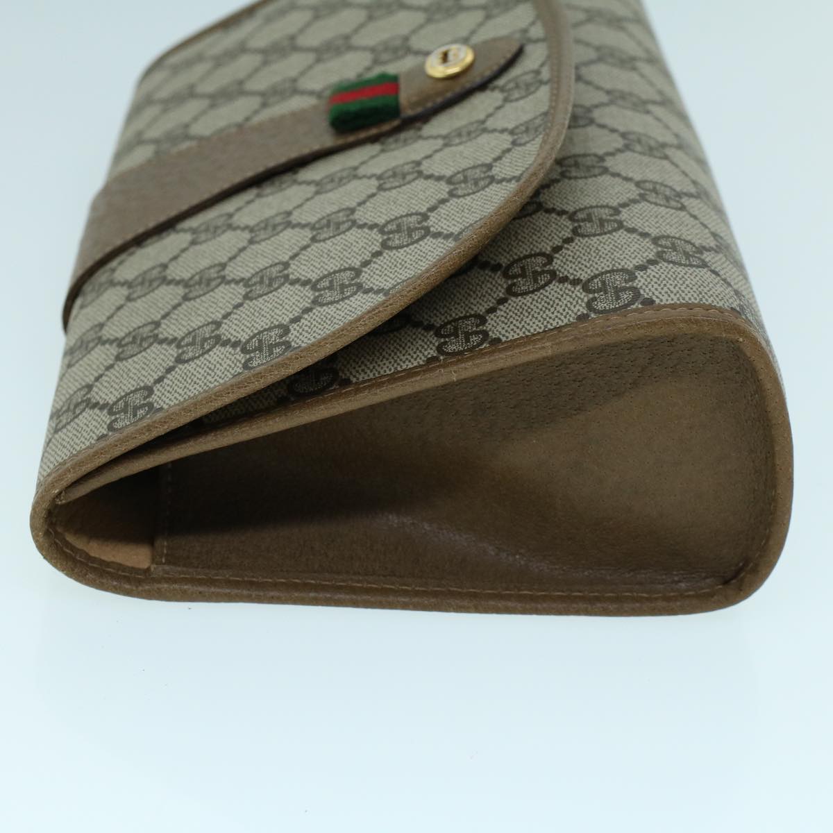 GUCCI GG Canvas Web Sherry Line Clutch Bag PVC Leather Beige Green 54002