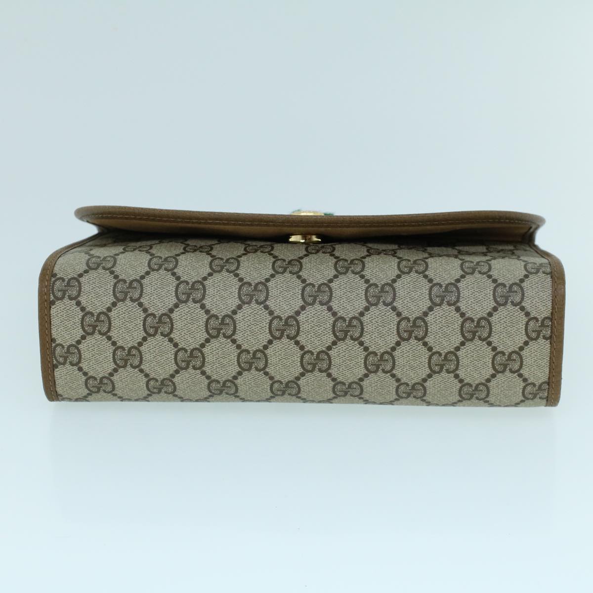 GUCCI GG Canvas Web Sherry Line Clutch Bag PVC Leather Beige Green 54002