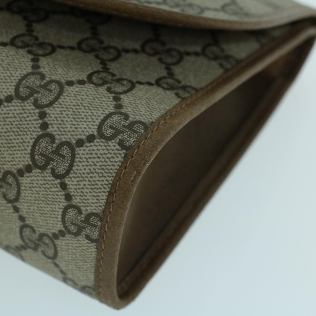 GUCCI GG Canvas Web Sherry Line Clutch Bag PVC Leather Beige Green 54002