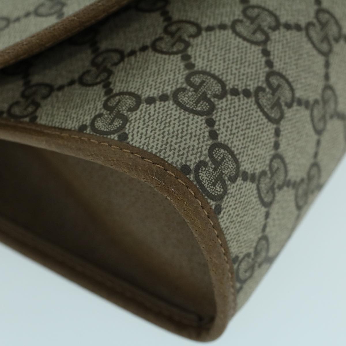 GUCCI GG Canvas Web Sherry Line Clutch Bag PVC Leather Beige Green 54002