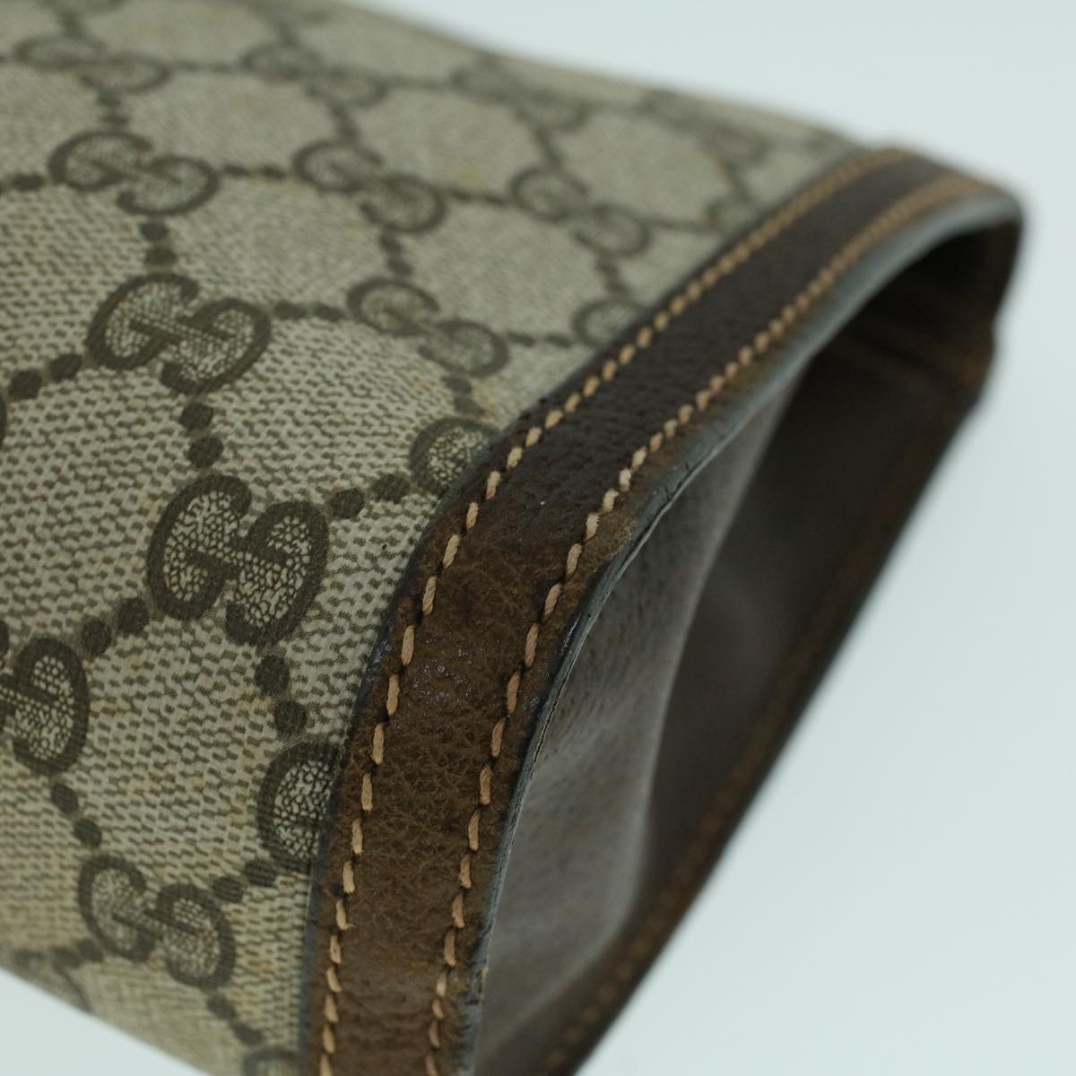 GUCCI GG Canvas Web Sherry Line Clutch Bag PVC Leather Beige Green 54003