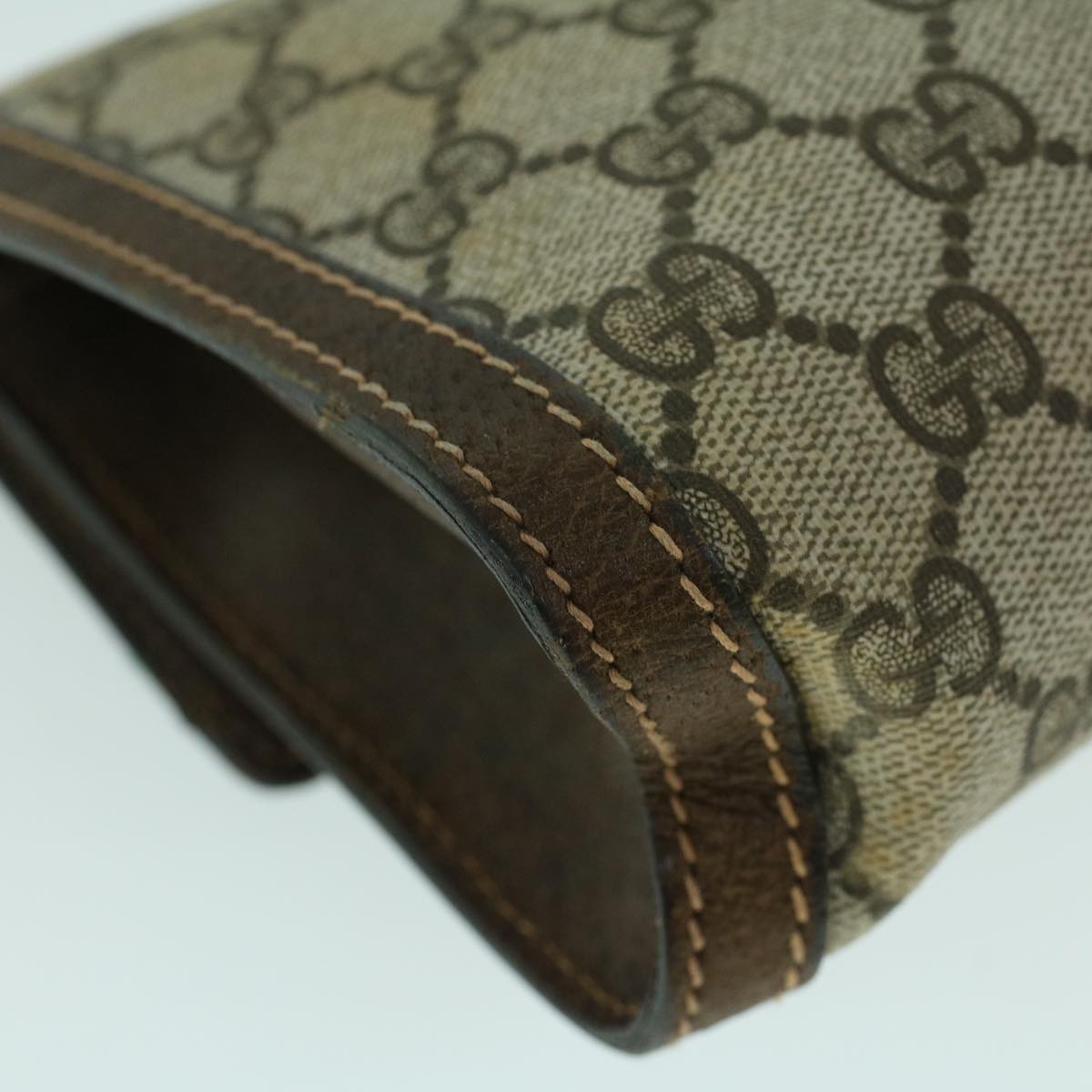 GUCCI GG Canvas Web Sherry Line Clutch Bag PVC Leather Beige Green 54003