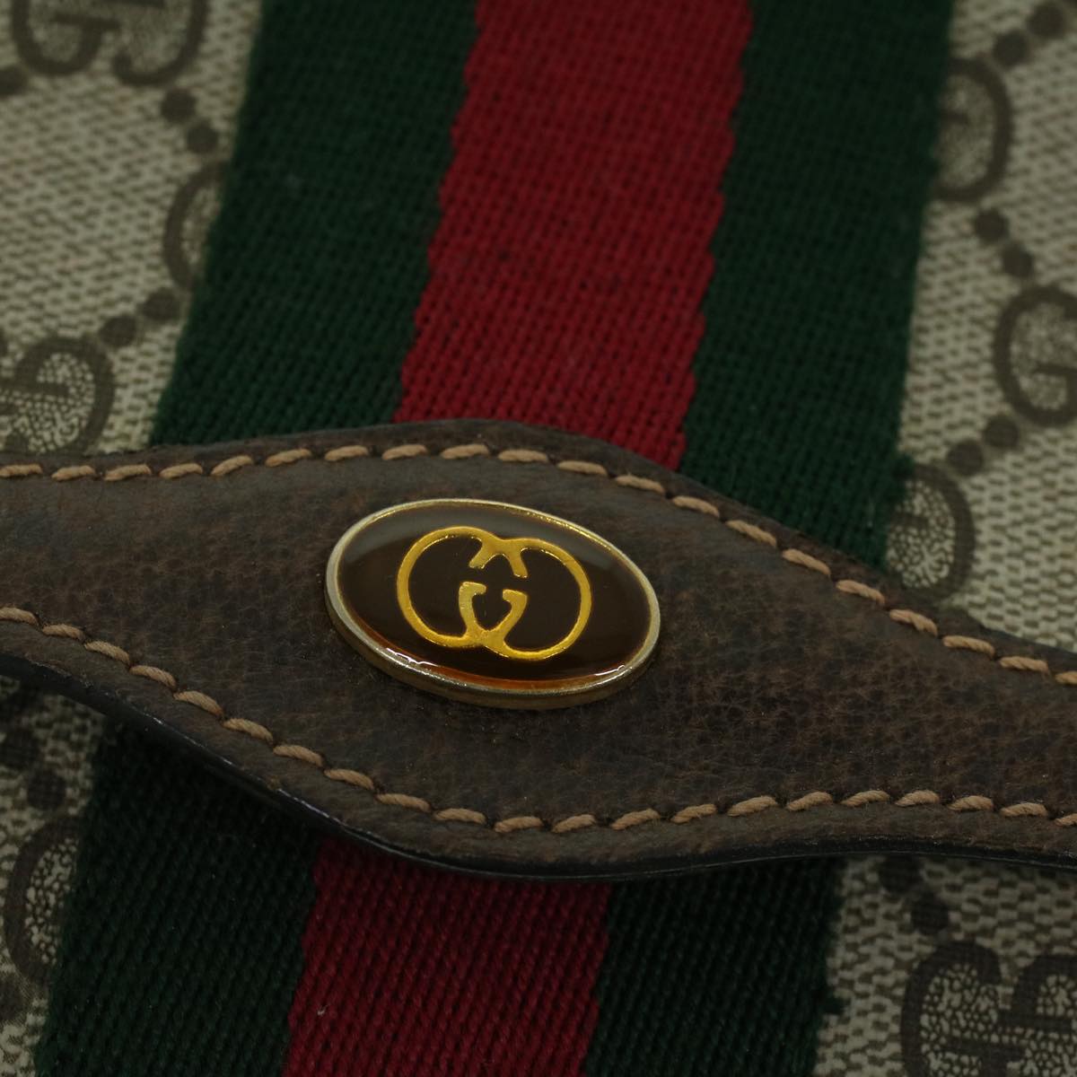 GUCCI GG Canvas Web Sherry Line Clutch Bag PVC Leather Beige Green 54003