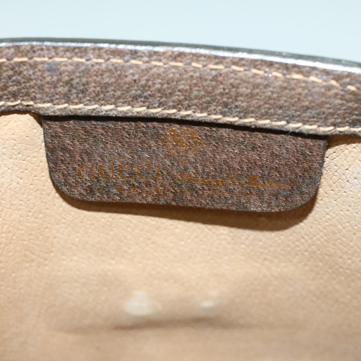 GUCCI GG Canvas Web Sherry Line Clutch Bag PVC Leather Beige Green 54003