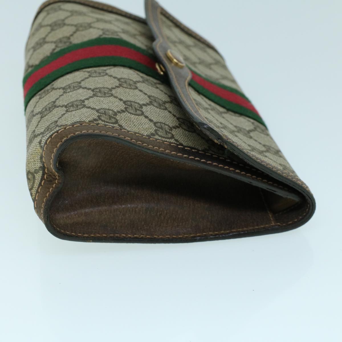 GUCCI GG Canvas Web Sherry Line Clutch Bag PVC Leather Beige Green 54003