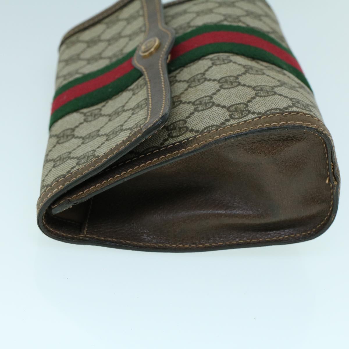 GUCCI GG Canvas Web Sherry Line Clutch Bag PVC Leather Beige Green 54003