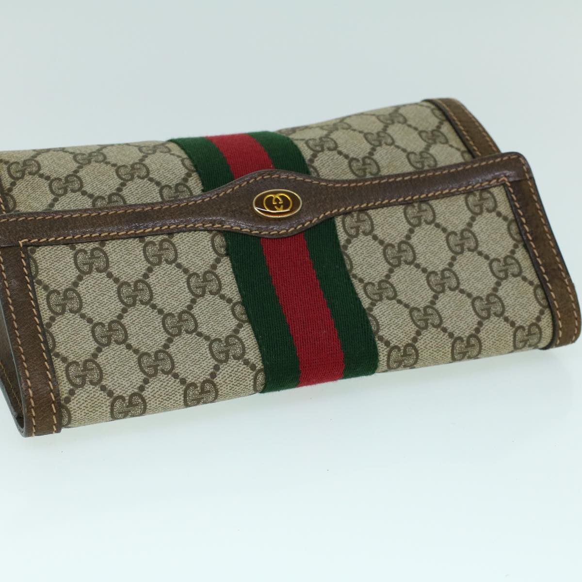 GUCCI GG Canvas Web Sherry Line Clutch Bag PVC Leather Beige Green 54003