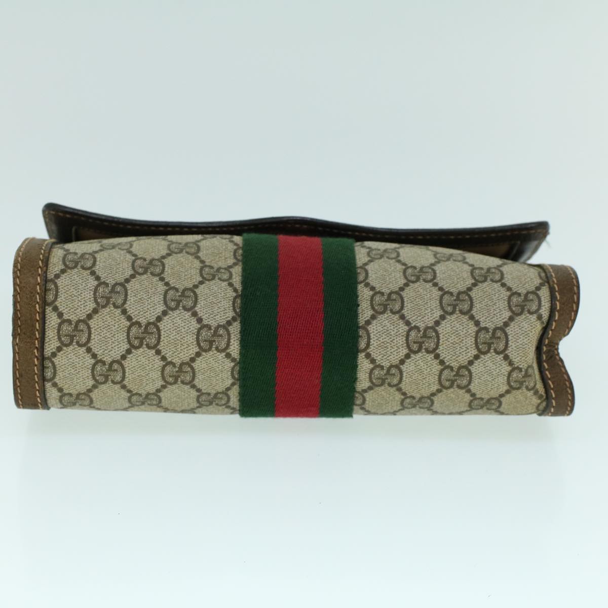GUCCI GG Canvas Web Sherry Line Clutch Bag PVC Leather Beige Green 54003
