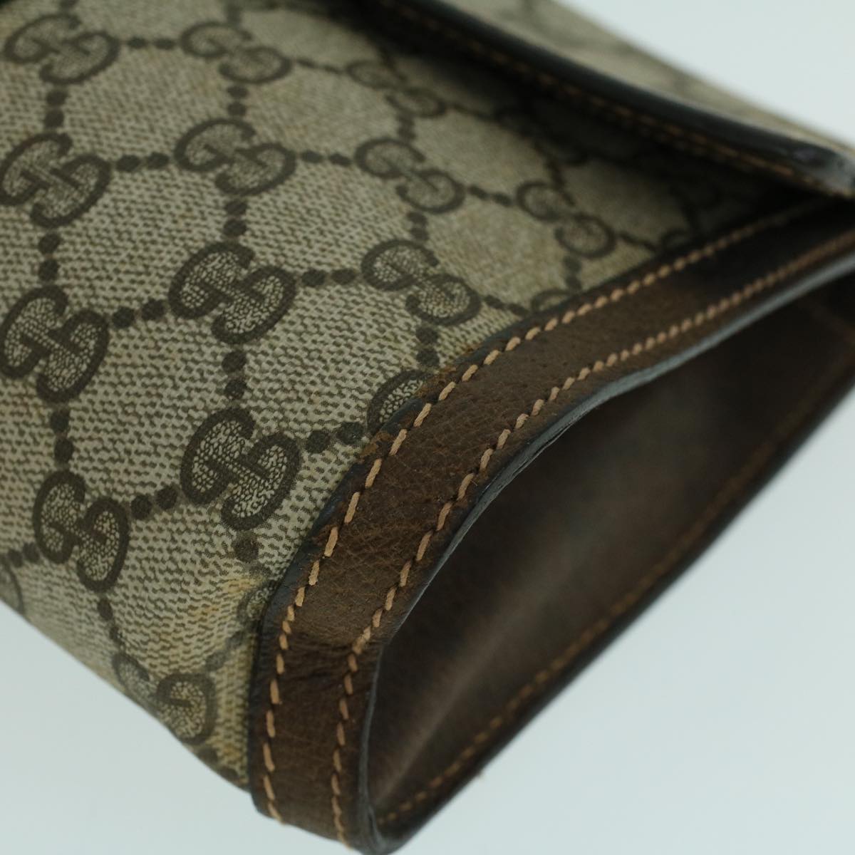 GUCCI GG Canvas Web Sherry Line Clutch Bag PVC Leather Beige Green 54003