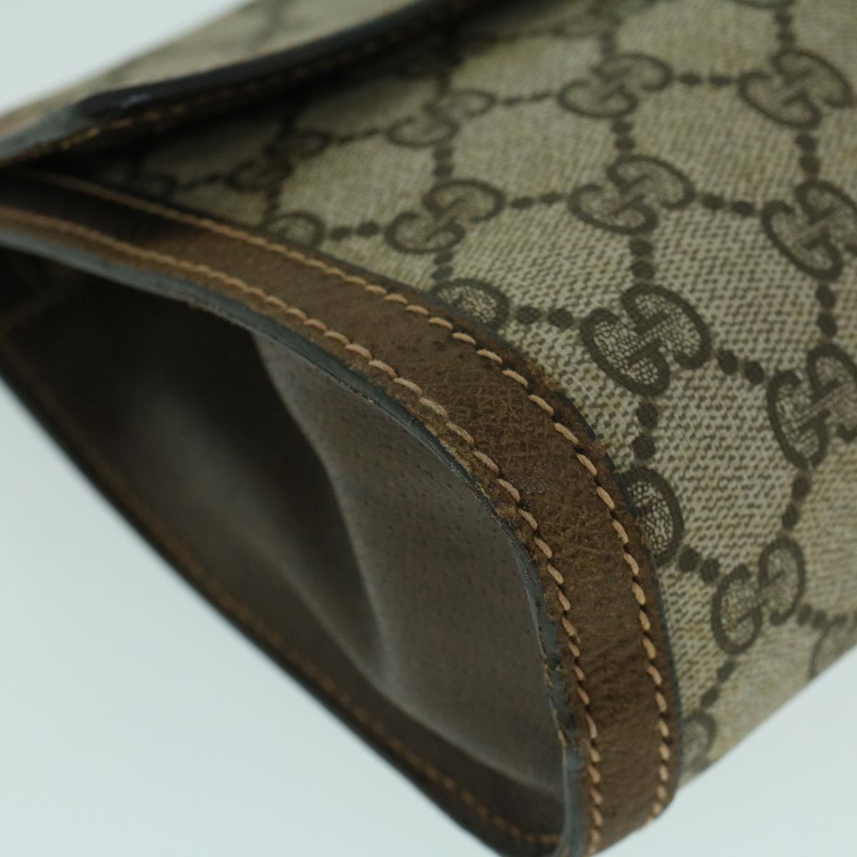 GUCCI GG Canvas Web Sherry Line Clutch Bag PVC Leather Beige Green 54003