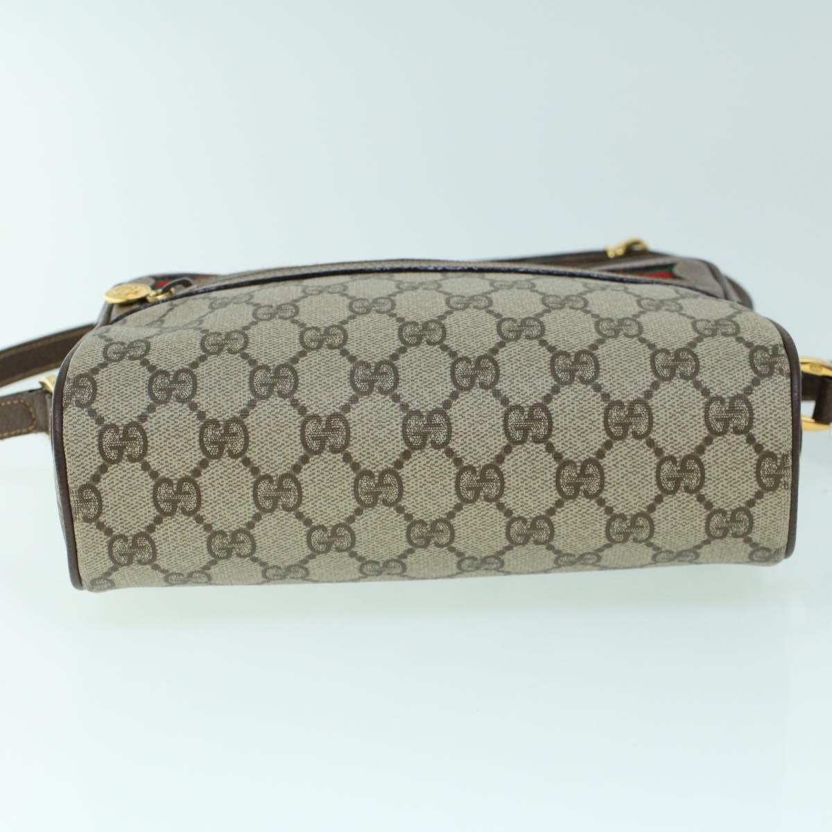 GUCCI GG Canvas Web Sherry Line Shoulder Bag PVC Leather Beige Green 54004