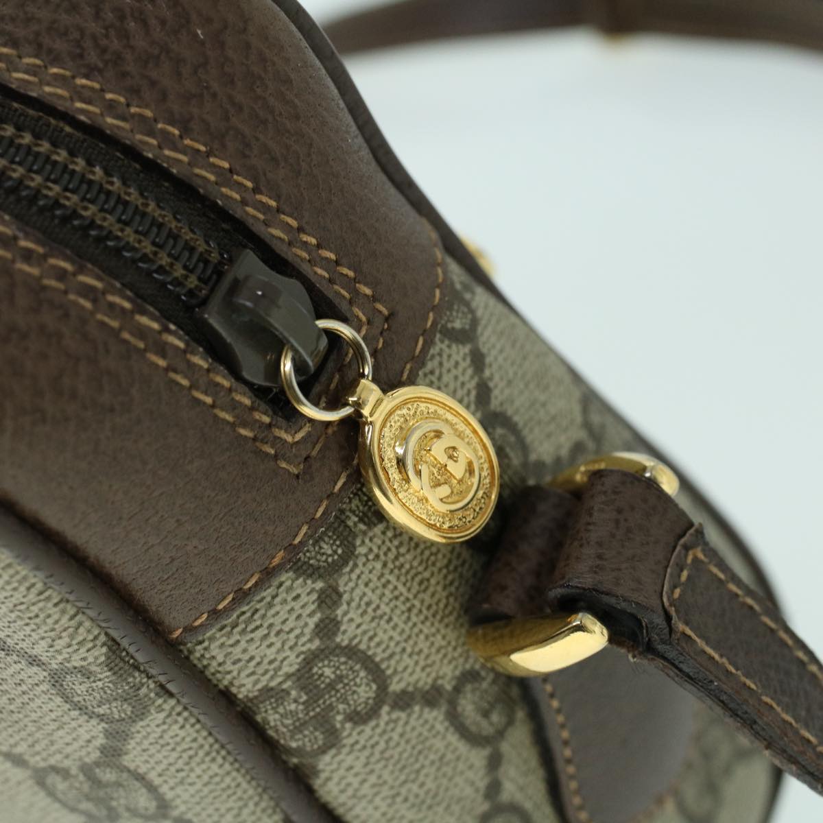GUCCI GG Canvas Web Sherry Line Shoulder Bag PVC Leather Beige Green 54004